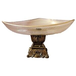 Flamingo Crystal 24kt Gold Gilt Holland Bowl Compote Vintage Art Deco Candy